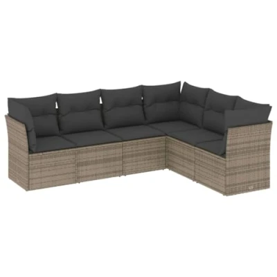 Afbeelding van 6 delige Loungeset met kussens poly rattan grijs