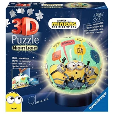 Afbeelding van Ravensburger 3D Puzzle 11180 Nachtlampje Ball Minions 72 Tegels vanaf 6 jaar, LED bedlampje met klapmechanisme: beleef puzzels in de 3e dimensie,Geel