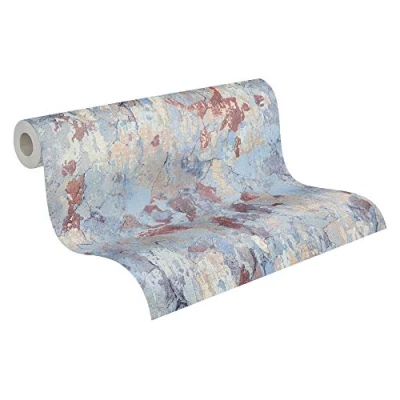 Afbeelding van Leen Bakker Livingwalls Behang Betonlook Blauw, Beige En Bordeaux Rood Blauw Vinyl