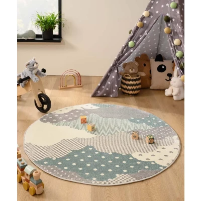 Afbeelding van Rond Vloerkleed Kinderkamer Wolk Magic Blauw/grijs 120 Cm