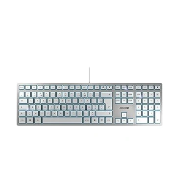 Afbeelding van CHERRY KC 6000 SLIM, Ultraplat ontwerp toetsenbord, Franse indeling (AZERTY), Bedraad (USB A aansluiting), Stille toetsen, Duurzame labeling, Zilver