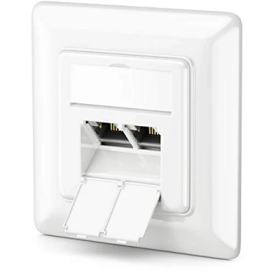 Afbeelding van deleyCON 1x CAT6a Netwerk Stopcontact 2x RJ45 Aansluiting Afgeschermd Verzonken Montage 10 Gbit Ethernet LAN Patchkabel Netwerkkabel Installatie Kabel Wit