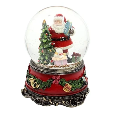 Afbeelding van Dekohelden24 Grote sneeuwbol, Kerstman met hond en geschenken, geluid, op uitvoerig gedecoreerde sokkel, afmetingen L/B/H: 10 x 14 cm bal Ø