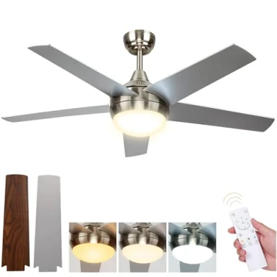Afbeelding van plafondventilator met afstandsbediening, DC LED verlichting 52&#039;&#039;, 3000K 6500K warm natuurlijk koud wit licht, 5 bladen 6 snelheid ventilator lamp voor slaapkamer woonkamer kantoor