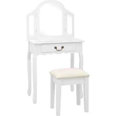 Afbeelding van vidaXL Kaptafel met kruk 65x36x128 cm paulowniahout MDF wit
