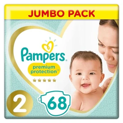 Afbeelding van Pampers Maat 2 Luiers (4 8kg) Premium Protection , x68 Luiers, Onze N1 Voor Comfort En Bescherming Van De Gevoelige Huid