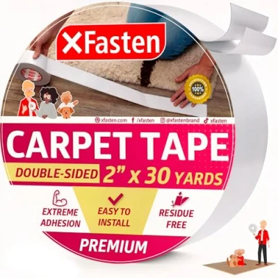 Afbeelding van XFasten Dubbelzijdige tapijttape voor vloerkleden, residuvrij, 2 inch x 30 werven; hout veilig geconfronteerd tapijt tape tot vloer en toepassingen