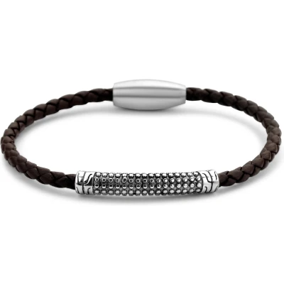 Afbeelding van Frank 1967 7FB 0442 Armband staal/leder donkerbruin 21 cm