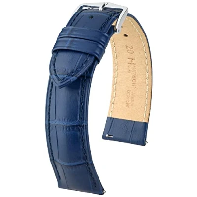 Afbeelding van HIRSCH Uhren Armband Duke L Italiaans kalfsleer alligator in reliëf voor dames en heren blauw 20 mm