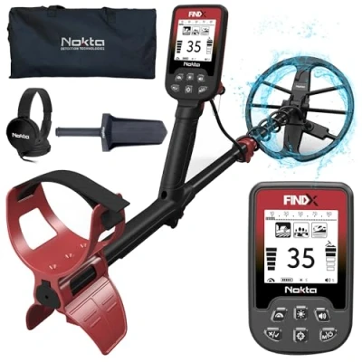 Afbeelding van Nokta FINDX metaaldetector voor volwassenen met 11 inch waterdichte spoel, professionele goud, pinpoint, USB oplaadbaar, verlicht LCD scherm (complete set hoofdtelefoon,