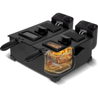 Afbeelding van Turbotronic DF 2 Duo Dubbele frituurpan 2x 3 Liter Koude zone Zwart