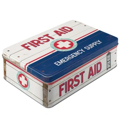 Afbeelding van Nostalgic Art Retro voorraadblik plat, First Aid Blue Geschenkidee voor nostalgiefans, Blik met deksel, Vintage design, 2,5 l