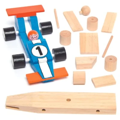Afbeelding van Baker Ross AG769 racewagen knutselsets van hout voor kinderen om te knutselen en decoreren als cadeau Vaderdag (2 stuks), houtkleuren, 17,5 cm, 2 stuks