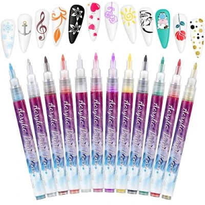 Afbeelding van Mkitnvy 12 kleuren nail art pen 3D pennenset, schoonheid, sieraden, manicure tools, graffiti stippenstift, tekenen, schilderen, liner, nagelkunststift, doe het zelf lijn graffiti.
