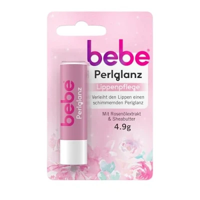Afbeelding van bebe parelglans lippenverzorging (12 x 4,9 g), lippenverzorgingsstift met rozenolie extract en sheaboter, geeft de lippen een zacht glinsterende