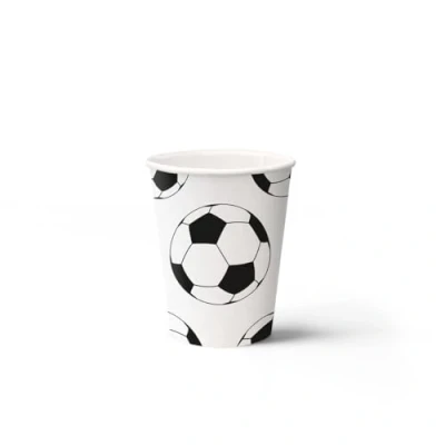 Afbeelding van PAW Wegwerp Bekers Set (8 st.) I Inhoud 250 ml Wegwerpbekers Ideaal voor Bruiloft, Kinderfeest, Verjaardag, Vieringen Papieren Druk op Waterbasis Voetbal