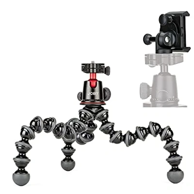 Afbeelding van JOBY GorillaPod 5K set met GripTight PRO bevestiging. flexibel aluminium statief en BallHead smartphonehouder, horizontale of verticale modus. Geschikt voor maximaal 5 kg.