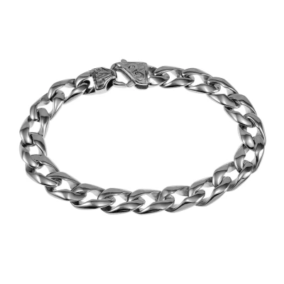 Afbeelding van 21cm x 10mm Armband Heren Gepolist RVS Cubaanse Schakelarmband met Leliebloem