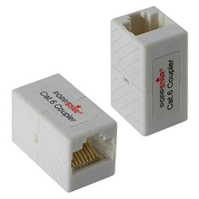 Afbeelding van Poppstar 2x Adapter RJ45 Koppeling Cat 6 (2x Connector (vr.), 8 pins, Afgeschermd), Ethernetkabel Verbinder, Internetplug voor Patchkabel, Internetkabel