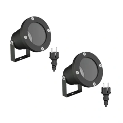 Afbeelding van ledscom.de 2 tuinspots DUK voor buiten, IP65, stekker, zwart, 1x GU10 max. 15W