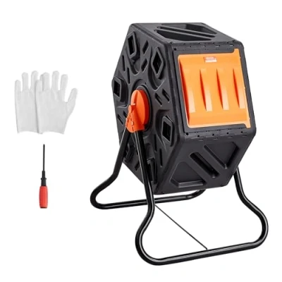 Afbeelding van VEVOR tumbling composterbin Compostbak, 70 liter, trommelcompostbak, 360 graden draaibaar, multifunctionele compostbak 605 x 510 730 mm, 20 kg belastbare incl. handschoenen