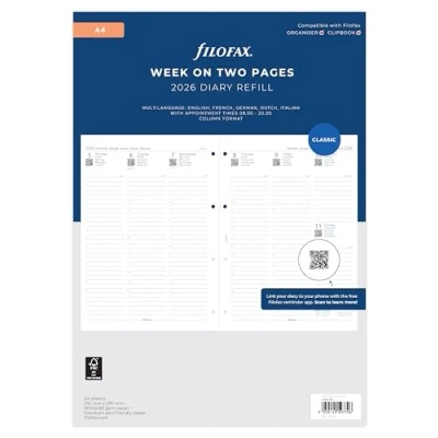 Afbeelding van Filofax A4 week op twee pagina&#039;s 5 taal afspraken 2026 dagboek 26 68714