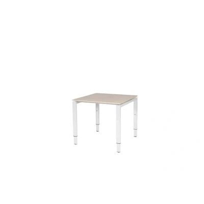 Afbeelding van Domino bureau, hoogte instelbaar (62 85cm) met 80x80cm &#039;zwevend&#039; robson eiken 25mm blad en wit (RAL9010) N poot frame.