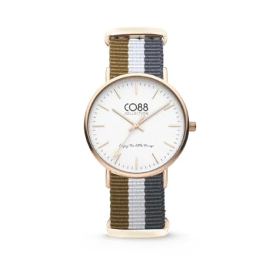 Afbeelding van CO88 Horloge staal/nylon rosé/bruin/wit/grijs 36 mm 8CW 10032