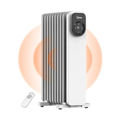 Afbeelding van Midea Oliegevulde radiator, 9 polige elektrische verwarming met afstandsbediening en led touchscreen, efficiënte verwarming, oververhittings kantelbeveiliging, 24 uurs timer, stil, digitale