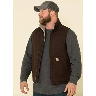 Afbeelding van Carhartt Heren gevoerd vest met opstaande kraag Work Utility bovenkleding, donkerbruin, XXL