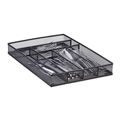 Afbeelding van Relaxdays bestekbak metaal grote besteklade robuuste bestekcassette 40.6x28.6 cm zwart
