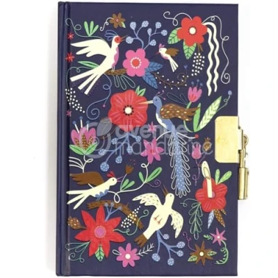 Afbeelding van Avenue Mandarine CO205C dagboek, 120 vellen, gelinieerd, 11x14cm, 1 stickervel, met slot en bladwijzers, vogels bloemen blauw, stuk