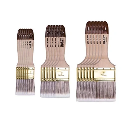 Afbeelding van HARDY WORKING TOOLS platte penselenset 18 delig, 6 stuks 25, 50, 75 mm breed, schilderpenselenset met houten handvat, lakkwasten serie *45*, stuks, penseelset