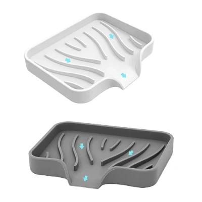 Afbeelding van Zeepbakje, 2 stuks, zeepbakje met afvoer, siliconen zonder boren, voor zeep, droog en schoon houden, antislip design