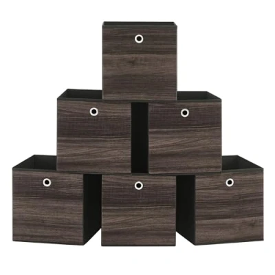 Afbeelding van Opbergkasten, set van 6 opbergbakken met handvat, niet geweven stoffen opbergdozen, 30 x cm, geschikt voor kubus opbergunit, opvouwbaar, kledingopslag, kastanjebruin