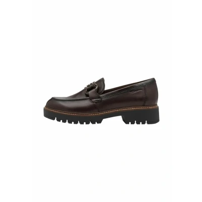 Afbeelding van Tamaris Dames Mocca Bruine Leren Loafers Slip On Platform Schoenen