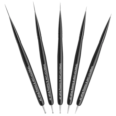 Afbeelding van Tipsketch Nagelkunst Liner Borstels 5 delig Dotting Pen Tools, Dunne Set voor Lange Lijnen, Details en Gel Nagellak, Dubbelzijdige Gereedschap
