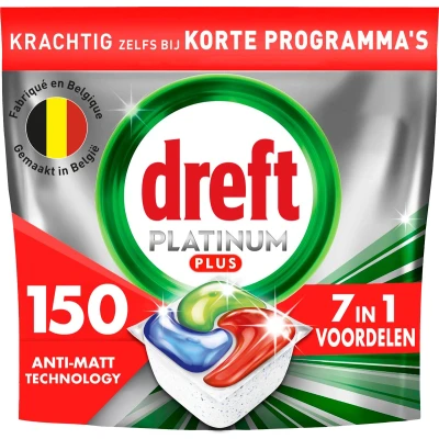 Afbeelding van Dreft Platinum Plus All In One Vaatwasmiddel Anti Dofheidstechnologie 150 Vaatwastabletten
