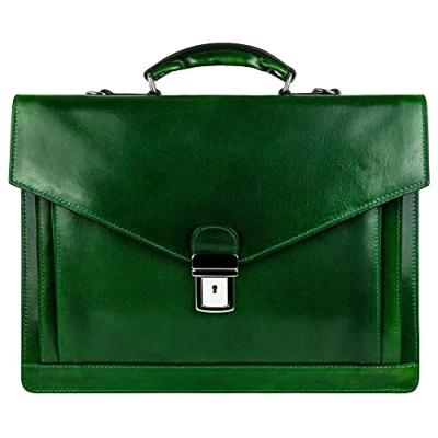 Afbeelding van Time Resistance Leren Aktetas Heren en Dames Zakelijke tas Classy Attachékoffer Handgemaakt Italiaanse Volnerfleer, Groen