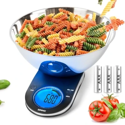Afbeelding van Duronic KS5000 Keukenweegschaal 5 kg Capaciteit 3 Liter Mengkom inbegrepen 4 Meeteenheden Helder Extra Groot LCD Scherm met Achtergrondverlichting Digital Weegschaal boter poeder bakker bowl