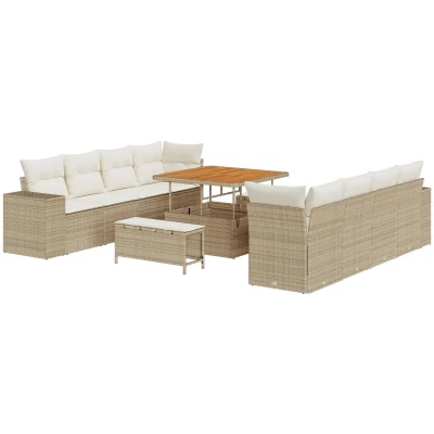 Afbeelding van vidaXL 11 delige Tuin Sofa Set met Kussens Beige Poly Rattan Acacia, 3 Eethoek Acacia