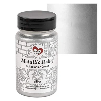 Afbeelding van Ideen mit Herz Sjabloneercrème, metallic reliëf, fijne structuurpasta, sjabloneerkleur, sjabloneerpasta, 90 ml, op waterbasis (zilver)