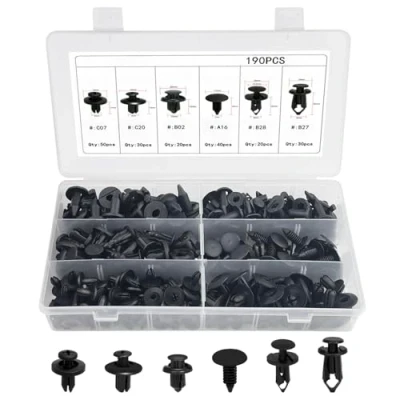 Afbeelding van Baxcdyswe 190 stuks bevestigingsclips voor de auto, 6 soorten autoclips, universele spreidklinknagels, deurbekledingsklemmen, kunststof klinknagels, carrosserieclips, bevestiging, bekledingsclips,