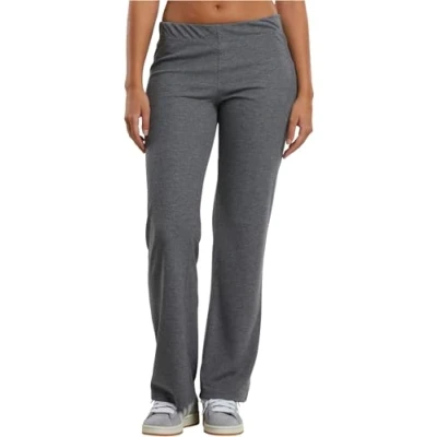 Afbeelding van Urban Classics Damesbroek, ribbroek, geribbelde broek met elastische tailleband, brede pijpen, relaxed fit, donkergrijs melange, XS