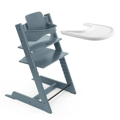Afbeelding van Stokke Tripp Trapp Chair (Fjord Blue) with Baby Set² and Tray (White) [Bundle]