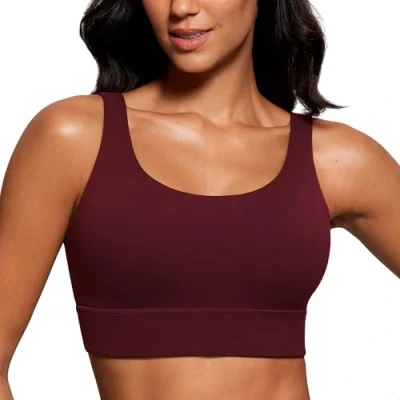Afbeelding van CRZ Yoga Butterluxe Womens U Back Sport BH met Scoop Neck Gewatteerde Low Impact Bra Workout Crop Top Ingebouwde Rode Merlot L