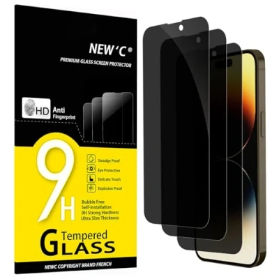 Afbeelding van NEW&#039;C 3 Stuks, Privacy Screenprotector voor iPhone 14 Pro Max (6,7 inch), verbeterde 28 graden smalle privacyhoek, ultraduurzame 9H hardheid, bubbelvrij