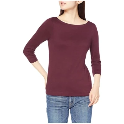 Afbeelding van Amazon Essentials Women&#039;s T shirt met driekwartmouwen, stevige boothals en slanke pasvorm, Bordeauxrood, XL