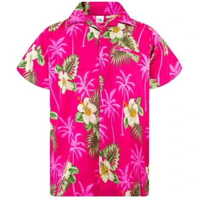 Afbeelding van Funky Hawaiiaans Overhemd, Hawaii Korte Mouw, Small Flower, Magenta Roze, L