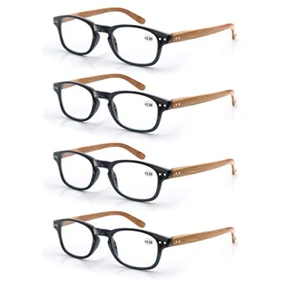 Afbeelding van MODFANS Leesbril, 4 stuks, 1,25 heren/dames, goede brillen, hoogwaardig, comfortabel, rechthoekig, hout effect, super leeshulp, voor mannen en vrouwen, zwart